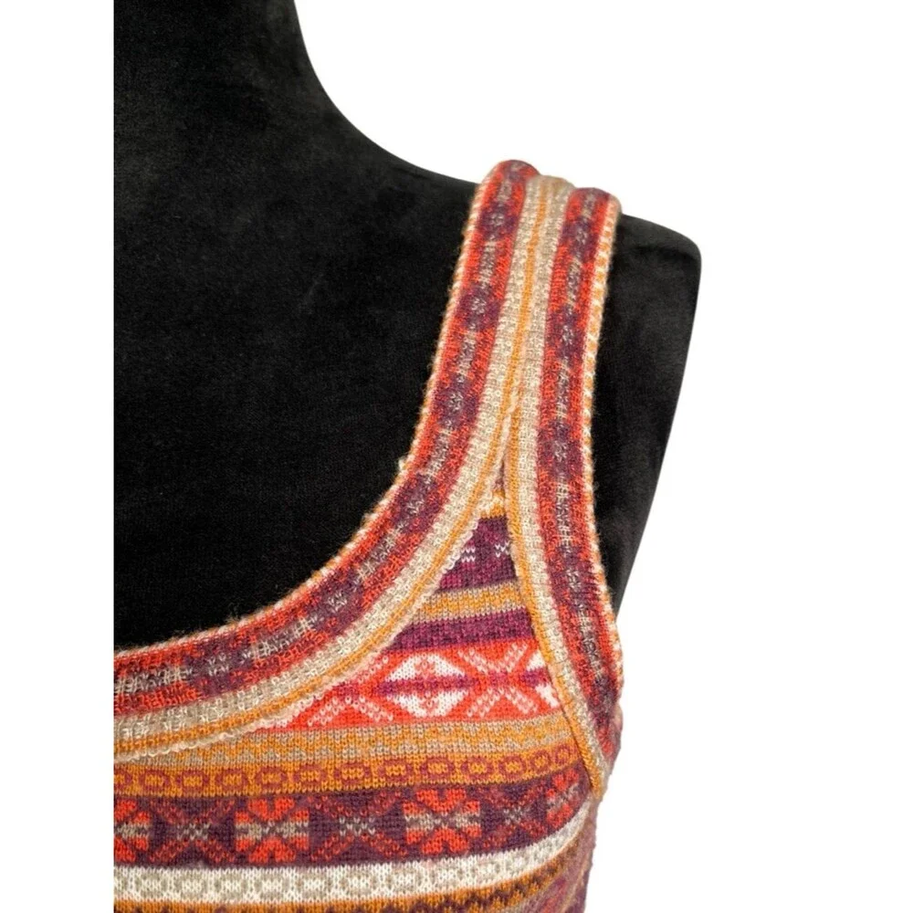 Free People Sleeveless Knit Dress Striped Nordic Boho festival retro Orange Red